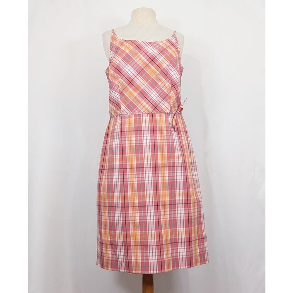 Vintage 90s Y2K Dress Pink Plaid Sundress Cotton Blend Women's Size 12 New